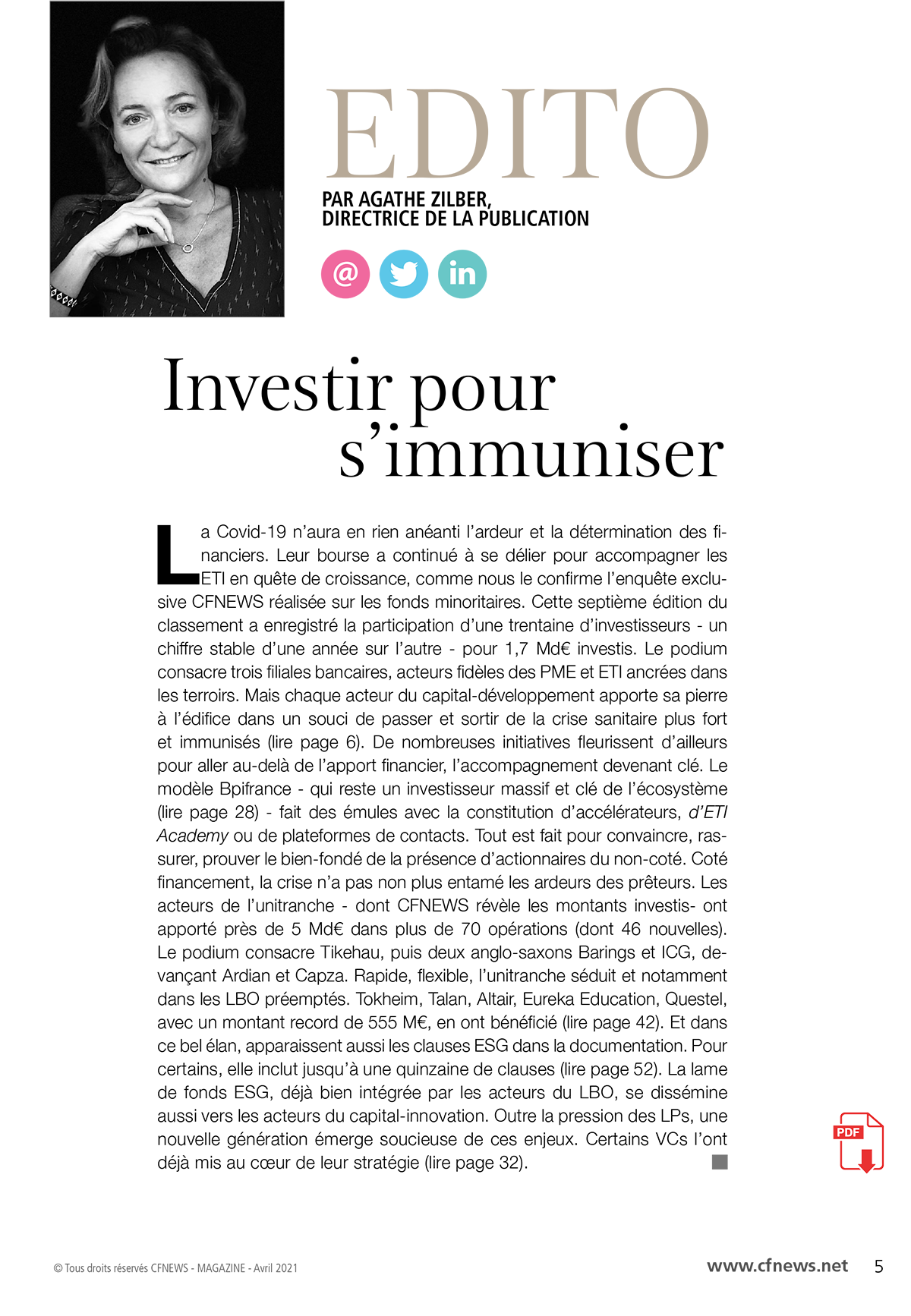 Edito - Investir pour s'immuniser